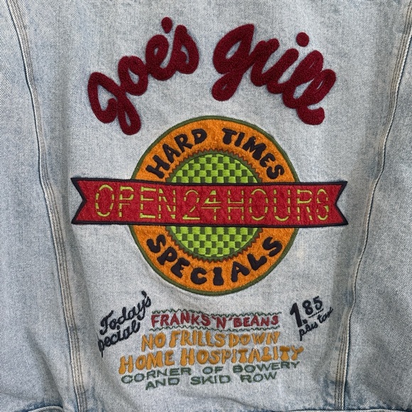BUGLE BOY X VTG 90'S Joe's Grill Denim advertisement Jacket Hard Times Special L - Picture 3 of 7